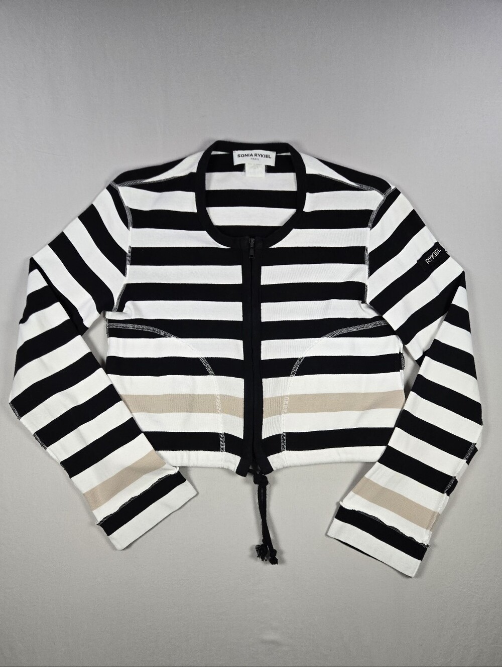 Vintage Sonia Rykiel France Striped Inside Out Cropped Zip Cardigan Sweater M
